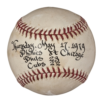 1979 Phillies Vs. Cubs Game Used ONL Feeney Baseball from Highest Scoring Game (MEARS)